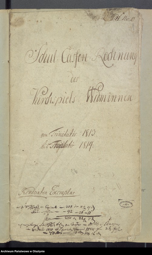 image.from.unit.number "Schul-Cassen Rechnung des Kirchspiels Widminnen"