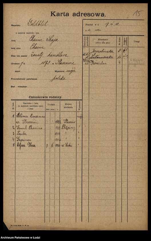 Obraz 17 z jednostki "[Spis ludności Łodzi] Goldberszt - Goldkrant"