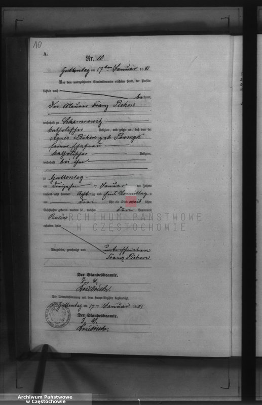 image.from.unit.number "Geburts - Neben Register des Königlich Preussischen Standesamts Guttentag im Kreise Lublinitz pro 1881."