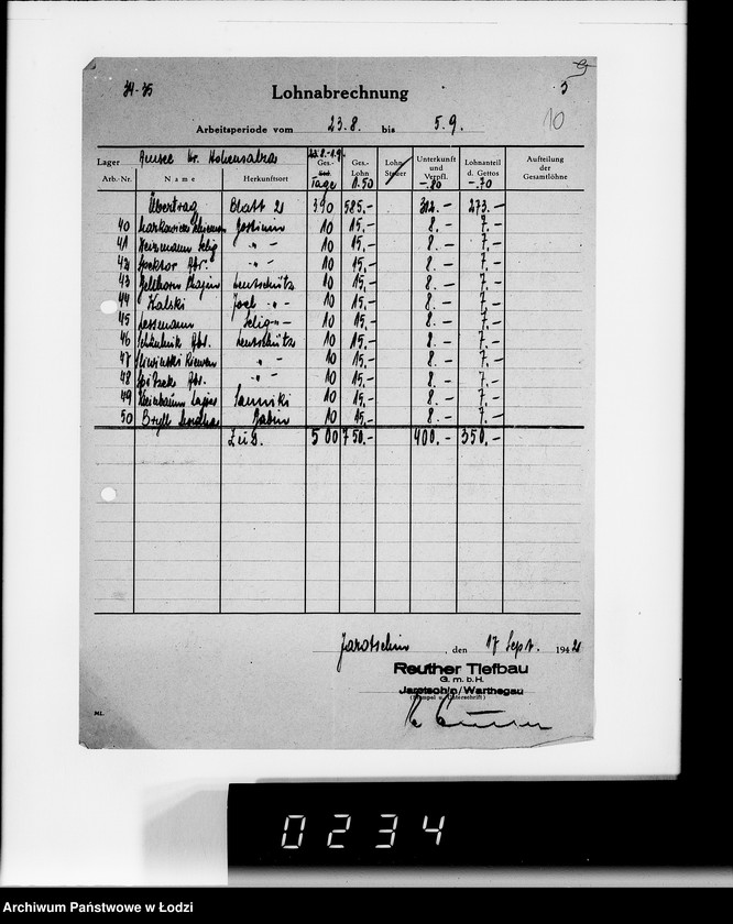 Obraz 13 z jednostki "Sonderkonto 12300. Arbeitsamt Hohensalza Lager:Amsee (Reuther- Tiefbau), Hohensalza Amsee, (Continentale Wasserwerk- Gesellschaft), Bahnhof Hohensalza (Otto Quast), Jakschitz (Otto Quast), Weidener Weiche, Reichsbahn (Otto Quast)."