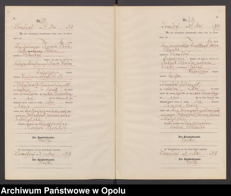 image.from.unit.number "Geburts-Neben-Register des Standesamts Lamsdorf No 15 pro 1879"