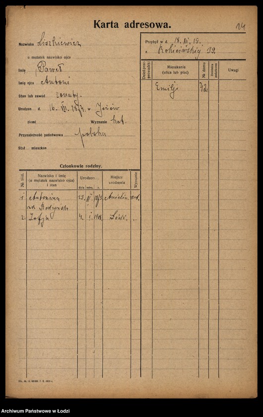 Obraz 16 z jednostki "[Spis ludności Łodzi] Liszkiewicz - Litke"