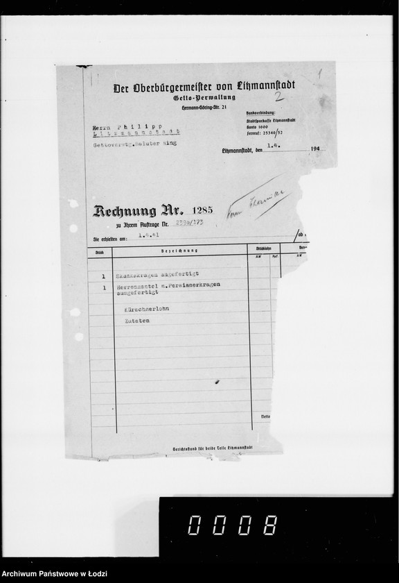 Obraz 6 z jednostki "Kürschnerei. [Zamówienia, rachunki i świadectwa dostaw]"