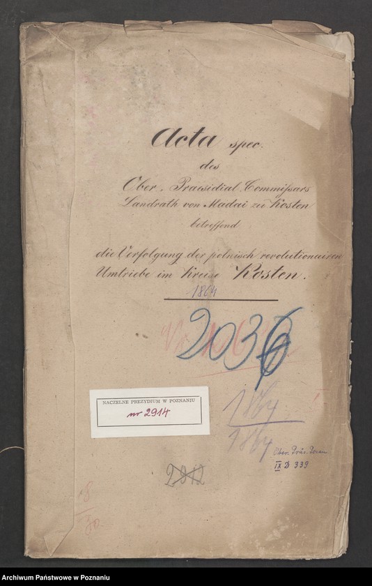 Obraz 2 z jednostki "Acta generalia des Oberpäsidialkommissars Landrat von Madai zu Kosten betreffend die Verfolgung der polnisch-revolutionären Umtriebe im Kreise Kosten /Kościan/."