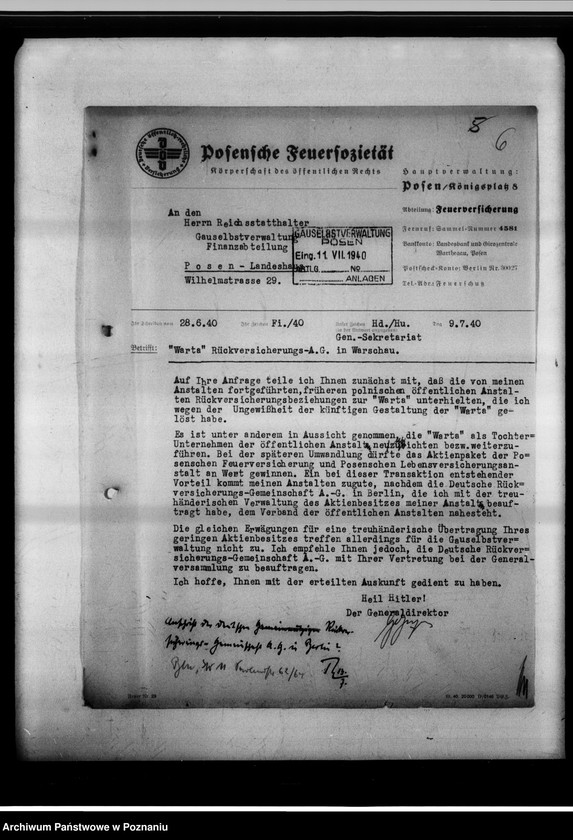 Obraz 10 z jednostki "Beteiligung an der "Warta" - Rückversicherung A.G."