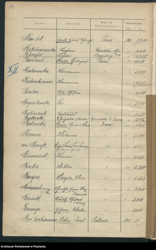 Obraz 9 z jednostki "Spis alfabetyczny urodzeń za 1907"