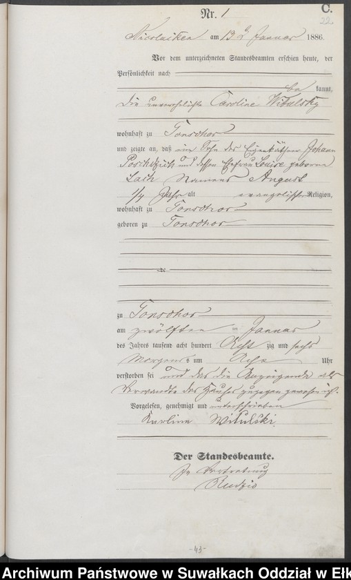 image.from.unit.number "Sterbe-Haupt-Register des Königlich Preussischen Standes-Amtes Forstrevier Nicolaiken Kreis Sensburg für das Jahr 1885[do 1887]"