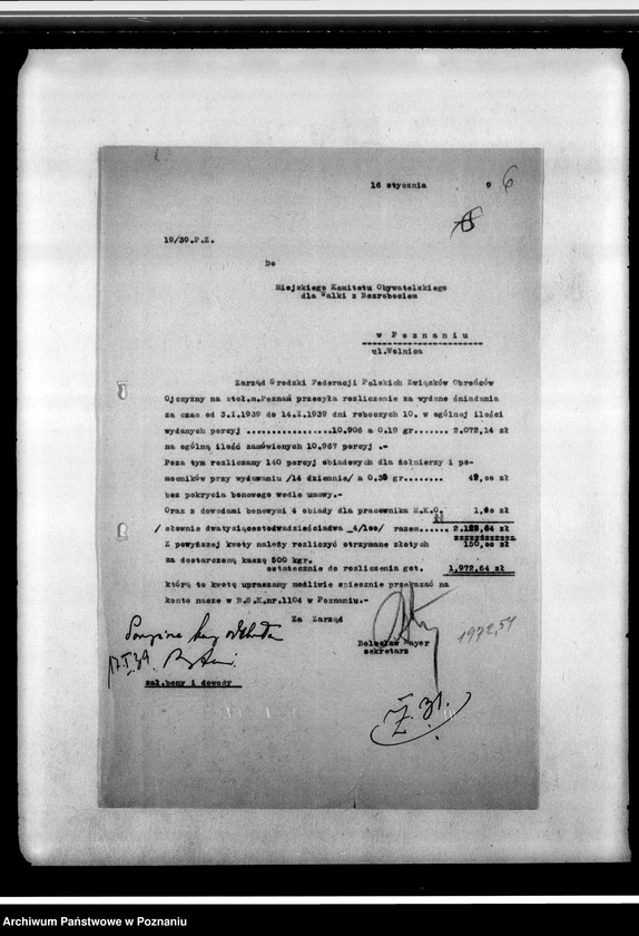 Obraz 10 z jednostki "Korespondencja federacji w sprawach personalno-organizacyjnych dotycząca zgłoszeń na kurs, rozliczenia z imprez, programów odpraw, regulaminów komisji finansowo-gospodarczej, spisy zaproszeń kombatantów na imprezy"