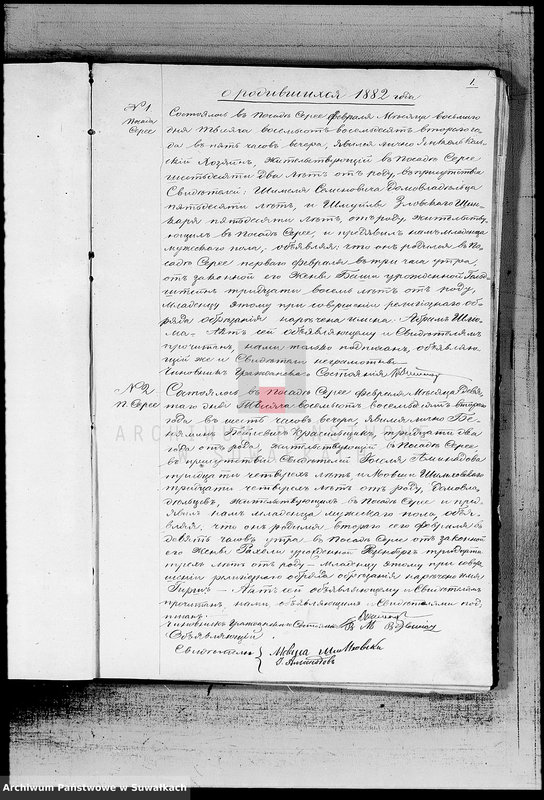 image.from.unit.number "Dublikat o metričeskich aktach o rodivšichsja, brakosočetavšichsja i umeršich Evreev Serejskogo Božničnogo Okruga za 1882 god"