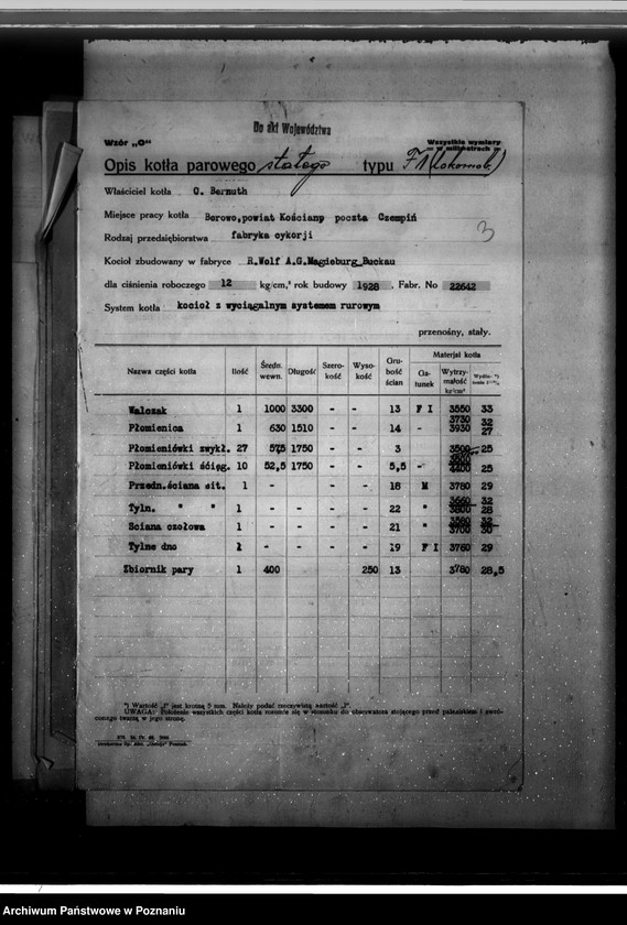 Obraz 7 z jednostki "Fabryka cykorii w Borowie pow. kościański własność O. Bernutha nr woj. kotła 6294"