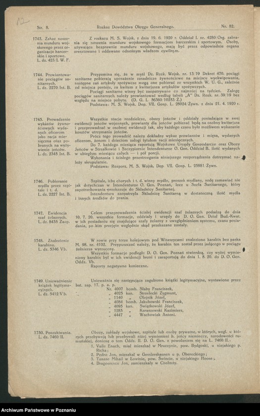 Obraz 14 z jednostki "/Rozkazy Dowództwa Okręgu Generalnego w Poznaniu/, nr 81-115."