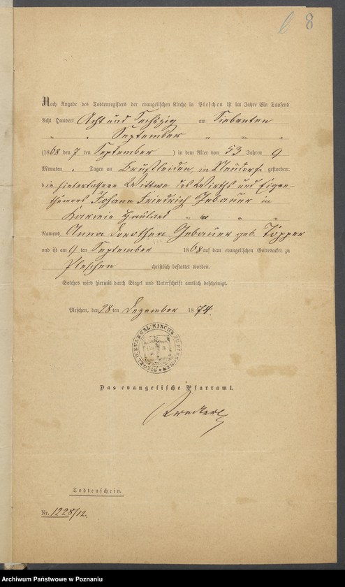 Obraz 11 z jednostki "Die von den Verlobten beigebrachten Urkunden zur Eheschliessung pro 1875"