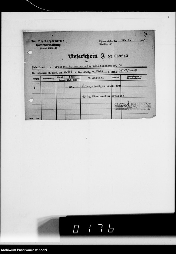 Obraz 11 z jednostki "[Przydział materiałów żelaznych dla Getta]"