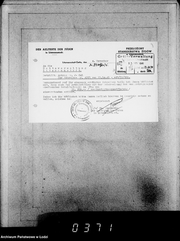 Obraz 12 z jednostki "J. 641-660.[Wnioski Żydów z Getta o zwrot należności za pracę lub towar wzięty na kredyt]"