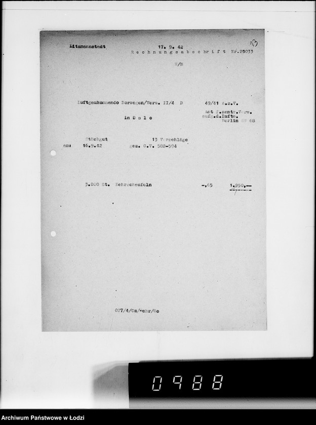 Obraz 18 z jednostki "Amt für zentrale Vewaltungsaufgaben der Luftwaffe Kriegsauftrag 49/41 A.z.V.3000 Kehrschaufeln"