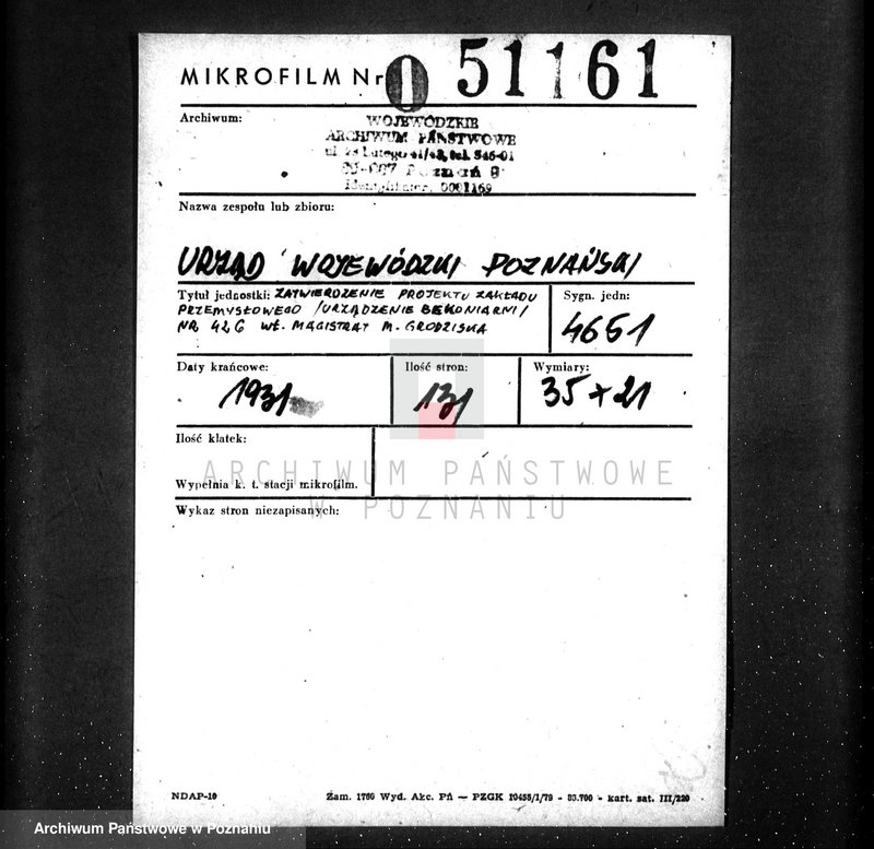 Obraz 2 z jednostki "Zatwierdzenie projektu zakładu przemysłowego /urządzenie bekoniarni/ nr 426, własność Magistrat m. Grodziska"