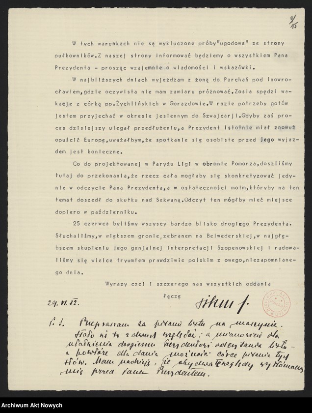 image.from.unit.number "Sikorski Władysław; Załączniki: a) "P=S" z dopiskiem W. Sikorskiego; b) "Ilustrowany Kurier Codzienny", 20 IX 1933, (karta tytuł.); c) "Kurier Warszawski" 15 I 1933 i 21 X 1933 (4 karty); d) "Gazeta Warszawska" 22 IX 1933 r. (karta tytuł.); e) "Myśl i Czyn", nr 1 z dn. 145 x 1933 r.; f) wycinki prasowe; L.17 (odpowiedź - rękopis)"