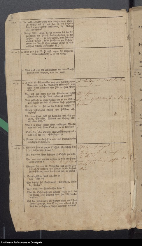 image.from.unit.number "Schulen Tabelle und Tabellarischer Bericht das Schulwesen des evangelischen Kirchspiels Wartenburg"