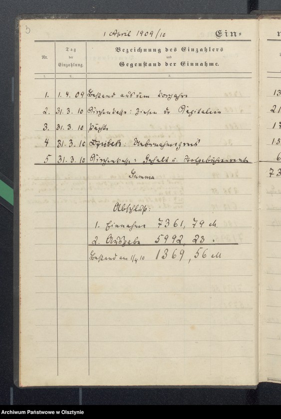 image.from.unit.number "Tagebuch über Einnahme und Ausgabe der Pfarrstellenkasse zu Seehesten"