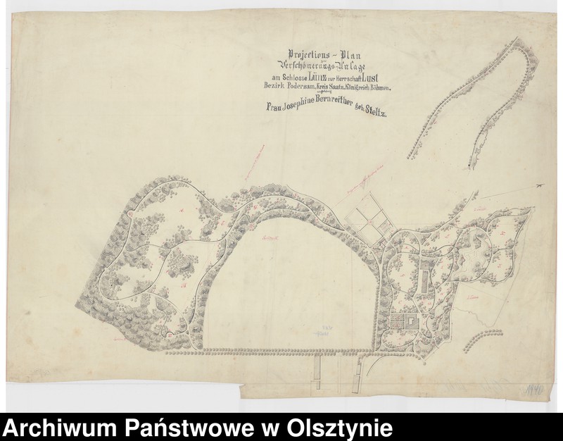 image.from.unit.number "Projektions-Plan zur Verschönerungs-Anlage am Schlosse Lünz zur Herrschaft Lust-Bezirk Podersam, Kreis Saatz, Königreich Böhmen zugehörig Frau Josephine Bernreither geb. Steltz"