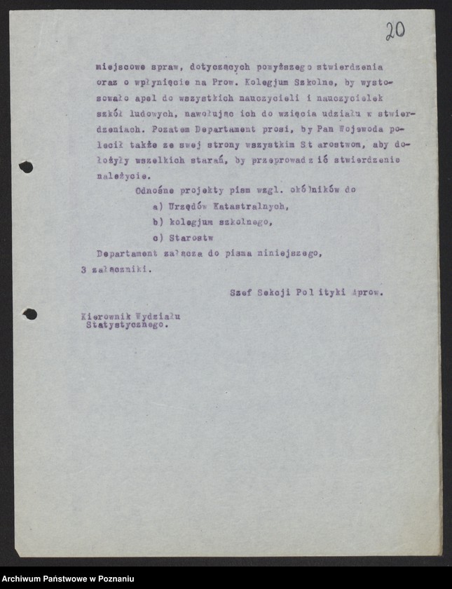 Obraz 20 z jednostki "[Rozporządzenia, pisma okólne i korespondencja w sprawie ewidencji zapasów zboża i statystyki zasiewów]"