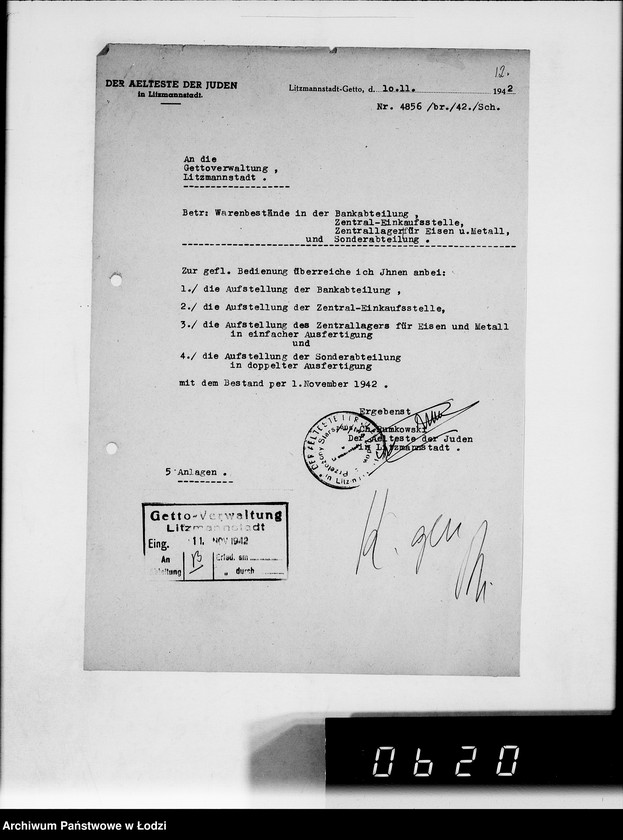 Obraz 17 z jednostki "Monatliche Warenbestandsmeldungen der Bankabteilung des Judenältesten"