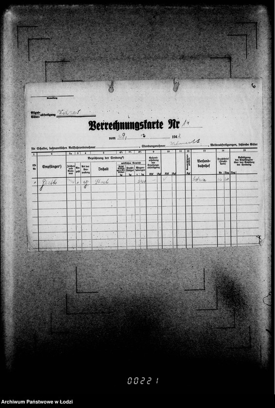 Obraz 10 z jednostki "Frachtbriefe [Kolejowe listy przewozowe różnych towarów do Getta w Łodzi]"