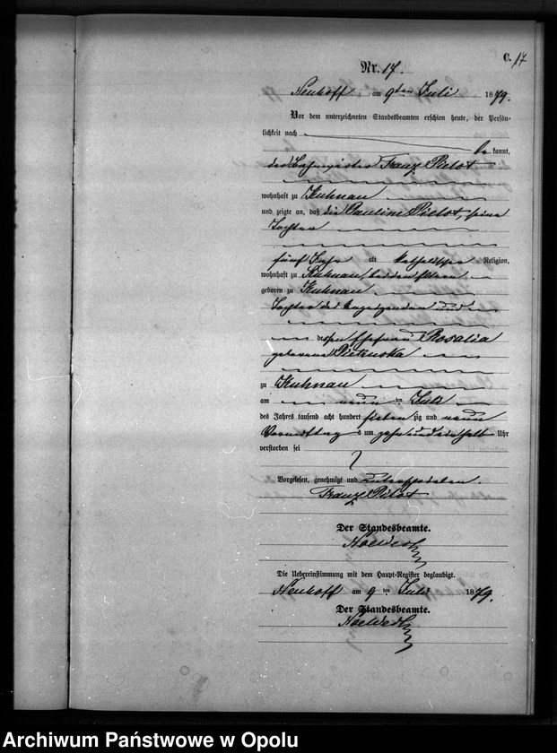 Obraz 20 z jednostki "Sterbe-Neben-Register Standesamts Kuhnau pro 1879"