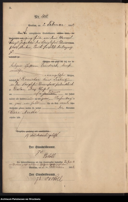 Obraz 13 z jednostki "Księga urodzeń Wrocław III 1892 t.01"