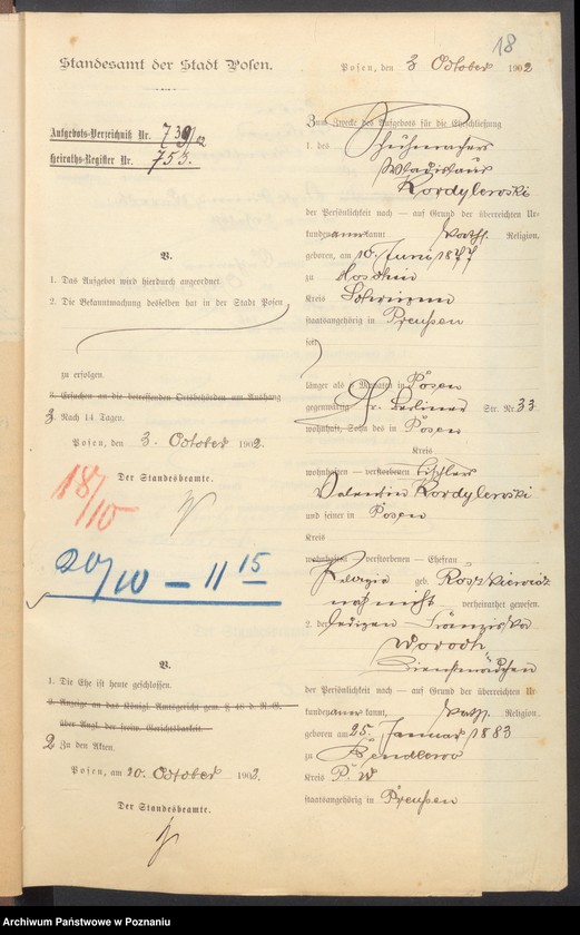 Obraz 20 z jednostki "[Dokumenty dostarczone przez narzeczonych do zawarcia związku małżeńskiego za 1902 rok. Tom XVI]"