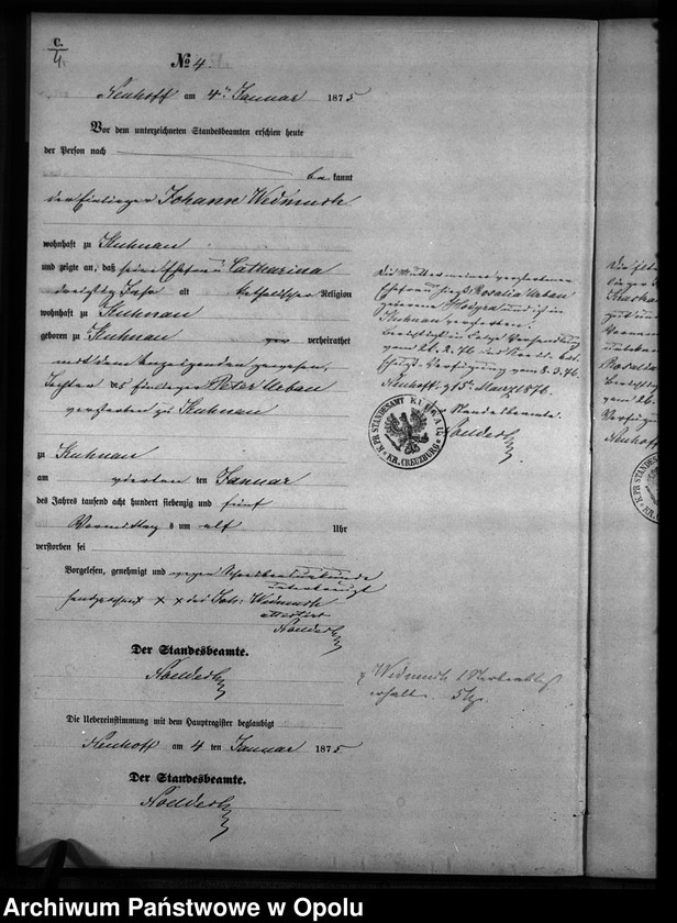 Obraz 7 z jednostki "Sterbe-Neben-Register Standesamts Kuhnau pro 1875"