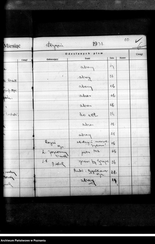 Obraz 14 z jednostki "Rejestr nadchodzących i wysyłanych pism przez Stronnictwo Narodowe i Obóz Wszechpolski"