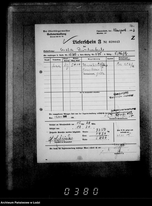 Obraz 20 z jednostki "Aufträge, [Lieferscheinen und Rechnungen] 16251-16310 [Dostawa żywności do Getta]"
