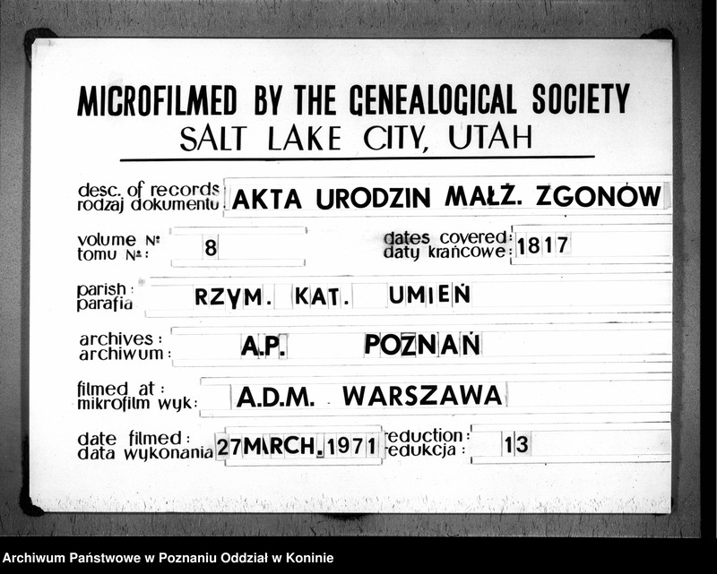 Obraz 1 z jednostki "Akta urodzonych, zaślubionych, zmarłych"