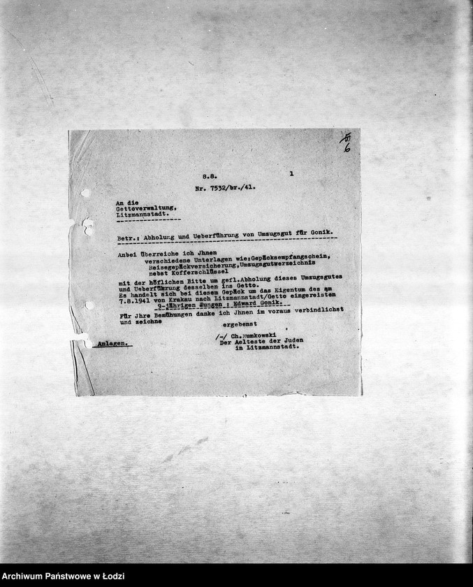 Obraz 9 z jednostki "[Korespondencja PSŻ w sprawie ruchu ludności getta, indywidualnych przesiedleń, przekazywania dzieci do getta itp.]"