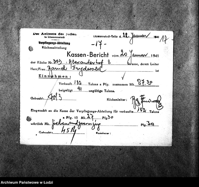 Obraz 20 z jednostki "[Kuchnia nr 303, ul. Limanowskiego 8. Kuchnia, ul. Limanowskigo 22. Kuchnia nr 305, ul. Limanowskiego 26. Kuchnia nr 341, ul. Limanowskiego 28. Działalność kuchni, personel, konsumenci, kontrole]"