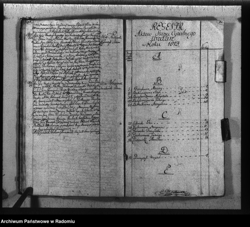 image.from.unit.number "Księga urzędnika stanu cywilnego parafii y miasta Głowaczewa do zapisywania wszelkich aktów na rok 1813"