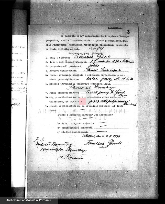 Obraz 7 z jednostki "Zatwierdzenie zakładu przemysłowego /tartak/ Fr. Góreckiego w Pleszewie pow. jarociński"