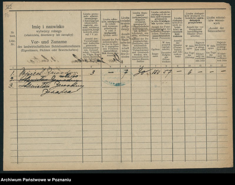 Obraz 18 z jednostki "[Spis personelu rolnego zatrudnionego w powiecie szamotulskim - wykazy zatrudnionych w poszczególnych gospodarstwach rolnych]"