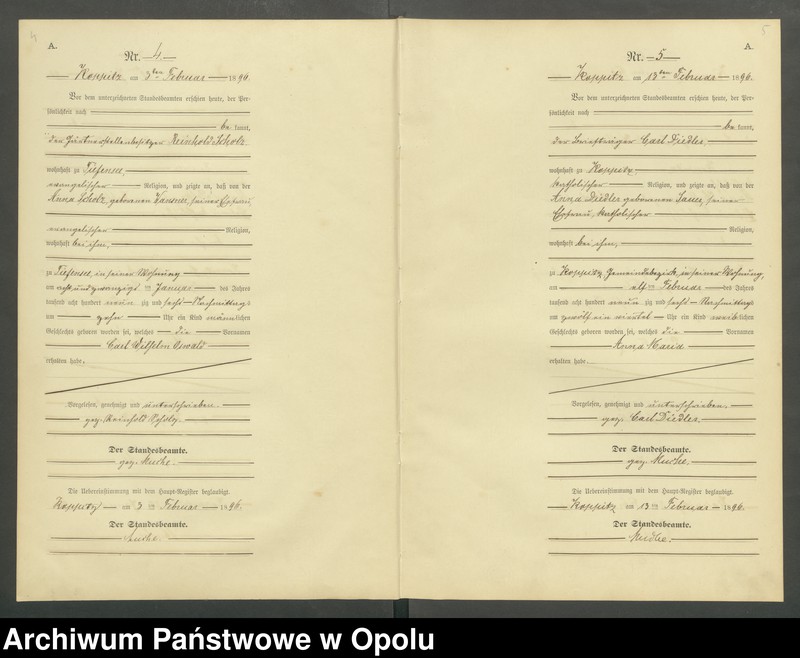 Obraz 5 z jednostki "Geburts-Neben-Register Standesamts Koppitz pro 1896"