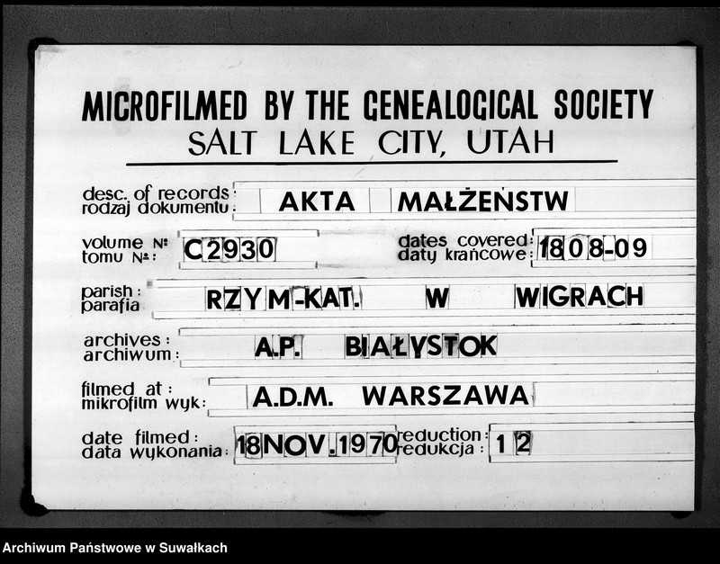 image.from.unit.number "Akta zaślubionych gminy wigierskiey od 1-go maja 1808 do dnia ostatniego kwietnia 1809"