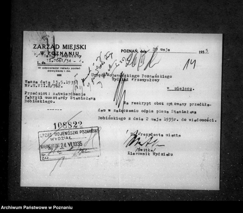 Obraz 19 z jednostki "Zatwierdzenie zakładu przemysłowego /Fabryki musztardy/ St. Robińskiego w Poznaniu"
