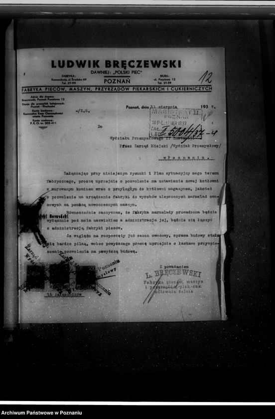 Obraz 19 z jednostki "Zatwierdzenie zakładu przemysłowego /fabryki marmelady/ Ludwik Bręczewski Poznań"