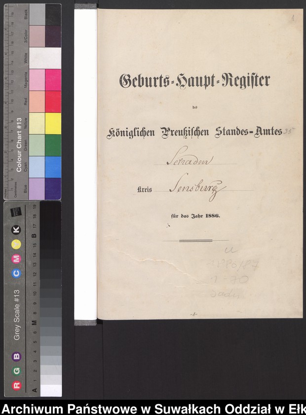 Obraz 4 z jednostki "Geburts-Haupt-Register des Königlich Preussischen Standes-Amtes Schaden Kreis Sensburg"