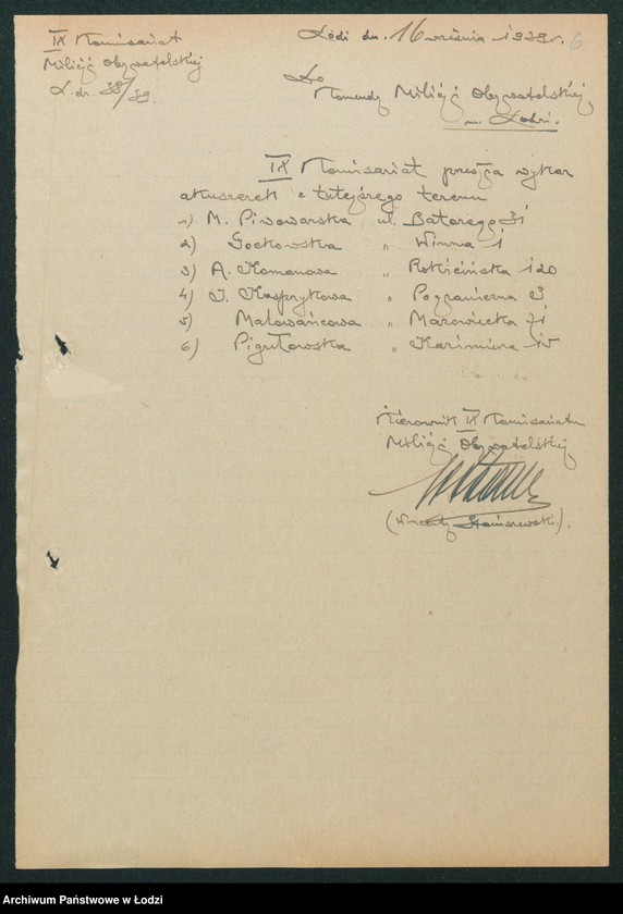 Obraz 8 z jednostki "[Akta IX Komisariatu Milicji Obywatelskiej - pokwitowania, spisy oddanej broni, spisy wolnych lokali, rowerów i motocykli]"