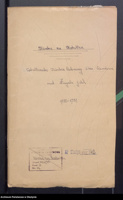 image.from.unit.number "Kobultische Kirchen-Rechnung über Einnahme und Ausgabe Geld"