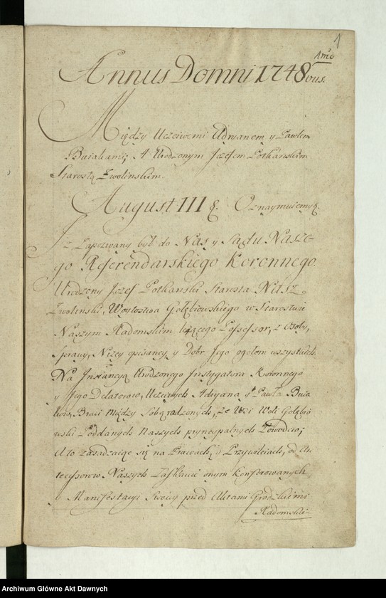 image.from.unit.number ""Acta decretorum Sae Rae Mtis Judicii Referendarialis Regni regnante - - Augusto III rege Poloniae - - Ad Relationem - - Antonii Sebastiani Dembowski, Antonii Łodzia Poniński, Josephi in Załuskie Załuski praepositi Varsaviensis etc. referendariorum. In annis 1735, 36, 38, 39, 40, 43, 44, 45, 46, 47, 48 et 49 emanatorum. Post fata generosi Michaelis Nagrodzki iudicii eiusdem notarii cura et impensis generosi Ioannis Nepomuceni Słomiński Metrices Regni praefecti completa et compactata Varsaviae"."