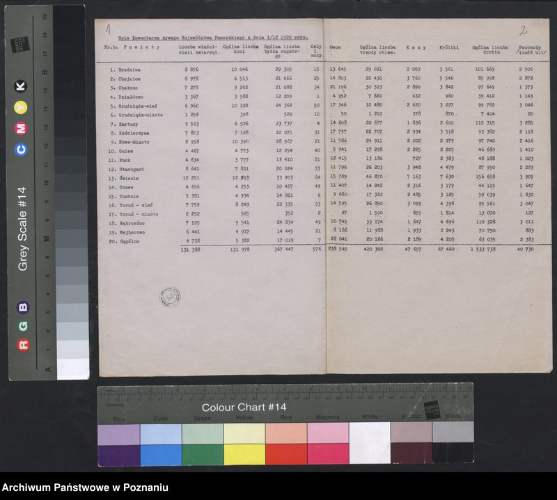Obraz 3 z jednostki "[Spis żywego inwentarza w województwie pomorskim w dniu 1 XII 1921 roku oraz zestawienie porównawcze stanu żywego inwentarza w byłej Dzielnicy Pruskiej w latach 1912/1913-1920]"