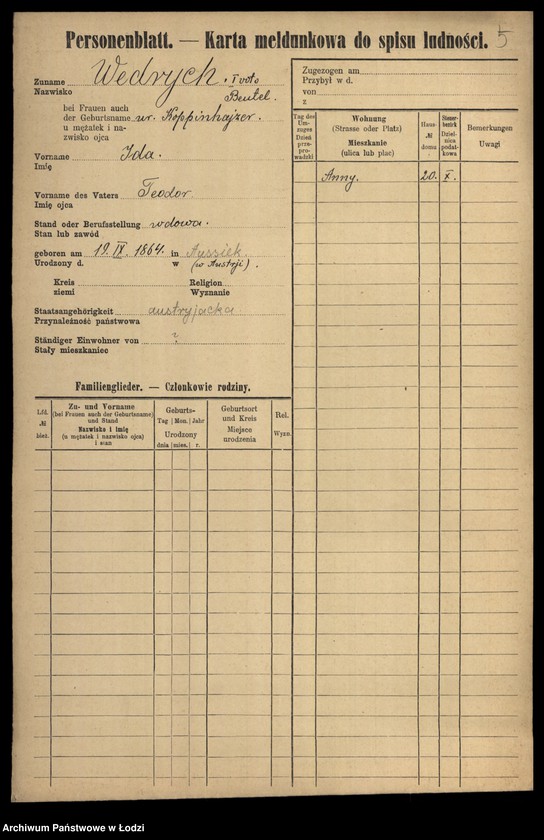 Obraz 7 z jednostki "[Spis ludności Łodzi] Wedrych - Welk"