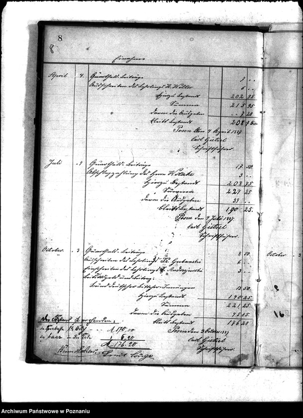 Obraz 12 z jednostki "Journal über Einnahme und Ausgaben der Böttchermeisterinnung in Posen ..."